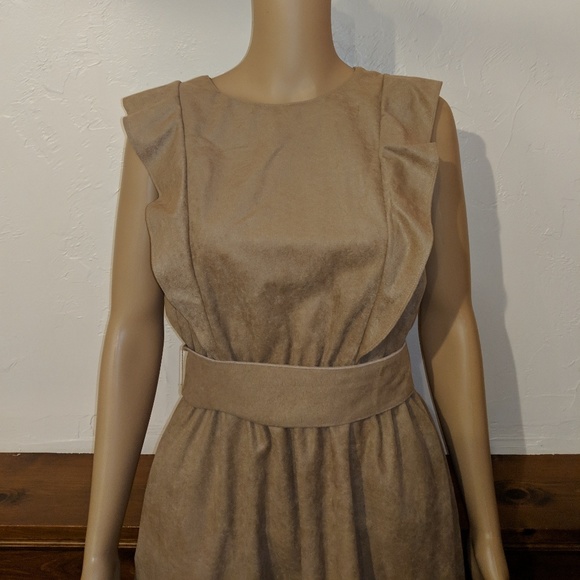 Vintage 70s Tan Brown Midi Dress Size 14.5 - Picture 5 of 7